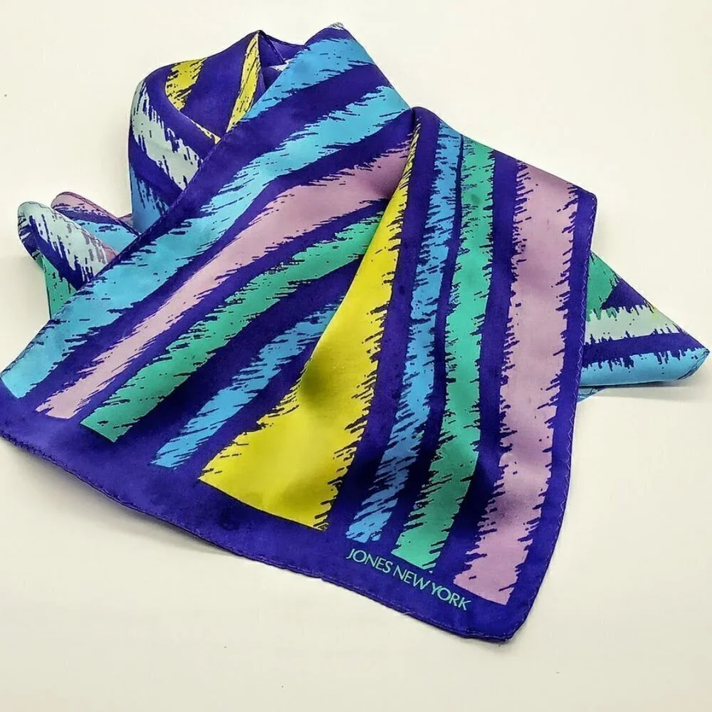 Jones New York Purple Blue Green Abstract Print Silk Oblong Scarf